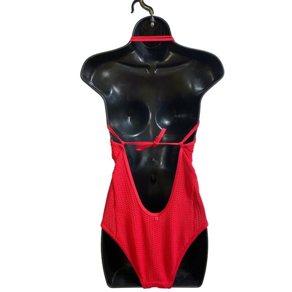 Red Carter Mesh Cutout One-Piece Swimsuit Size Medium US 8 Sexy Bathing Suit Y2K - Picture 2 of 7